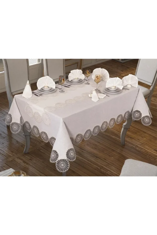 French Lace Rectangular Tablecloth Set – 26 Pieces - Image 4