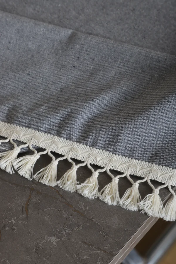 Anthracite Raw Linen Runner with Pom-Poms - Image 2