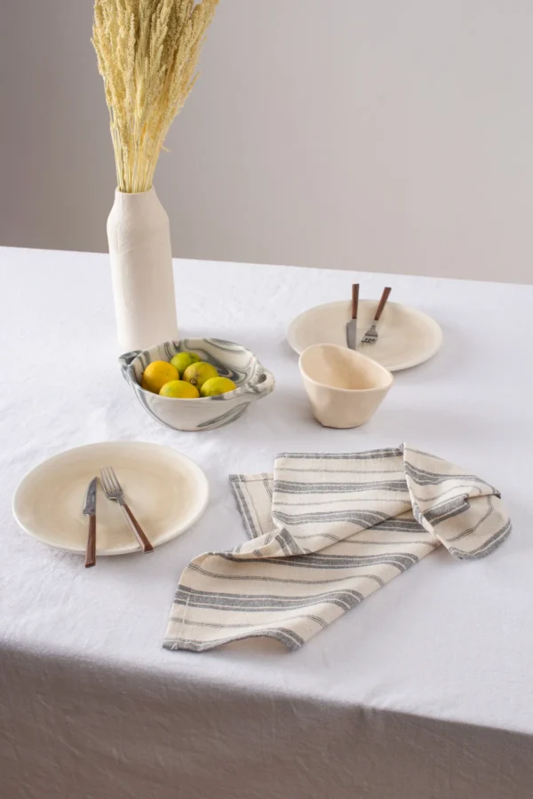 Bohem 6-Piece Gray Striped Linen Napkin - Image 3