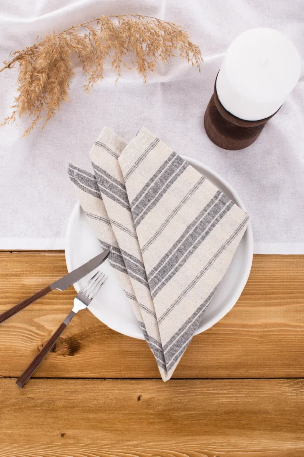 Bohem 6-Piece Gray Striped Linen Napkin - Image 4