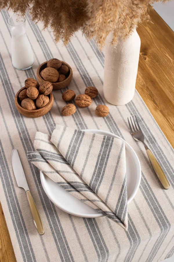 Bohem 6-Piece Gray Striped Linen Napkin