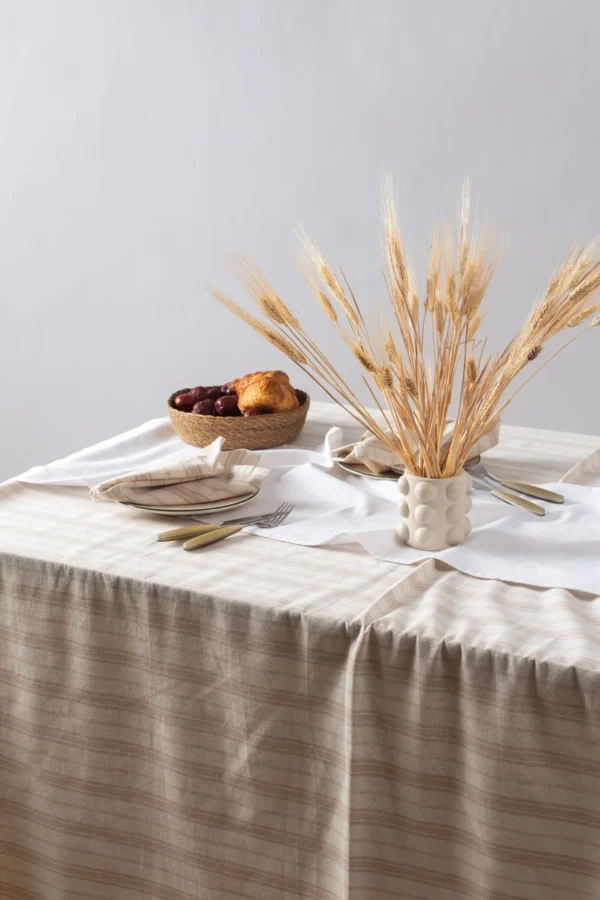 Bohem Brown Striped Linen Tablecloth - Image 2