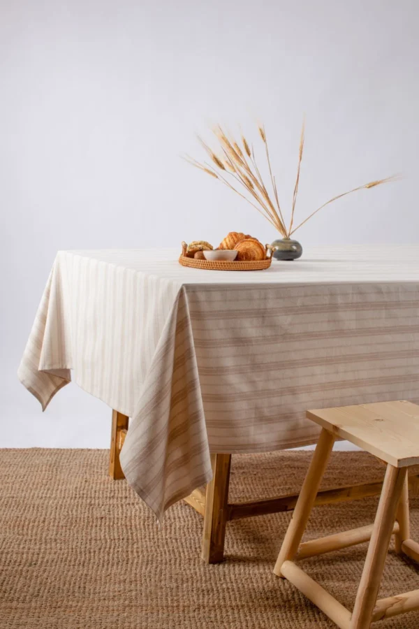 Bohem Brown Striped Linen Tablecloth