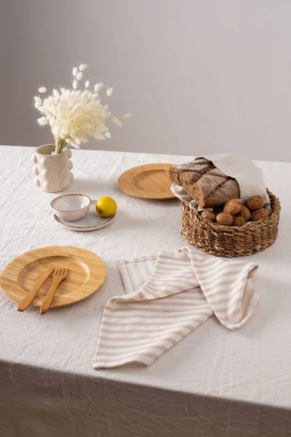 Light Brown Striped Linen Napkin - Image 2