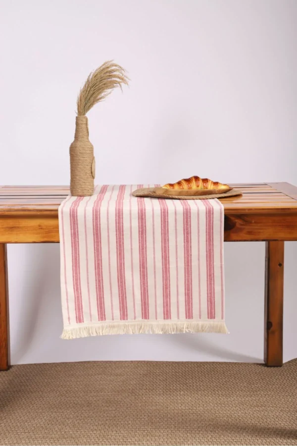 Burgundy Striped Tassel Runner