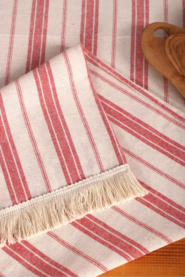 Burgundy Striped Tassel Runner - Image 2