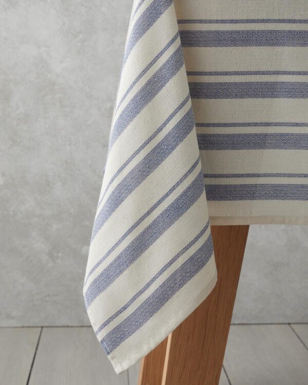 Cream - Blue Cotton Tablecloth - Image 3