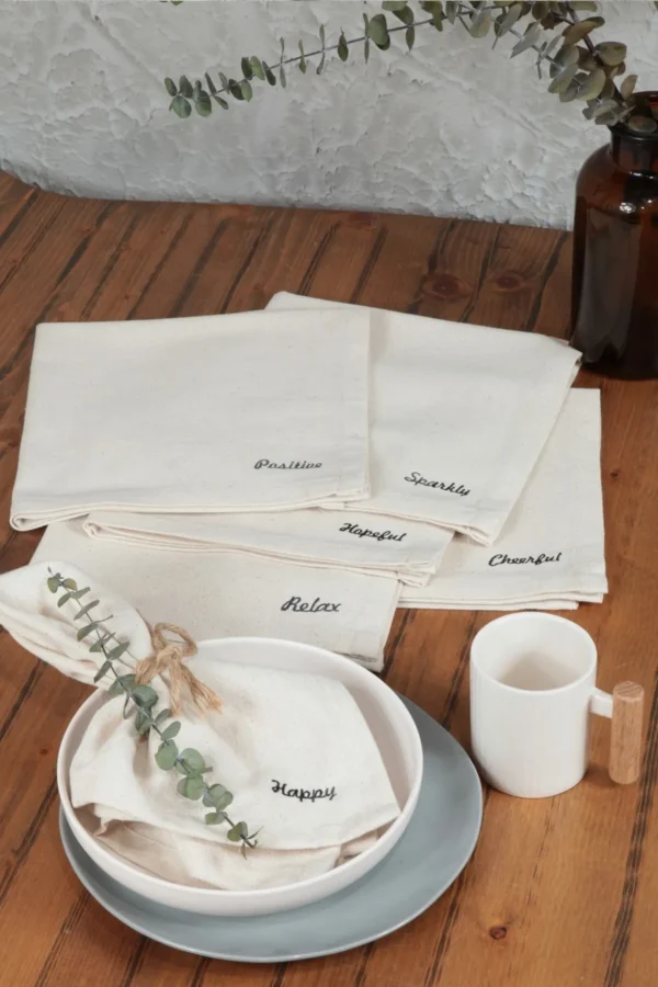 Motto Embroidered Napkin Set of 6