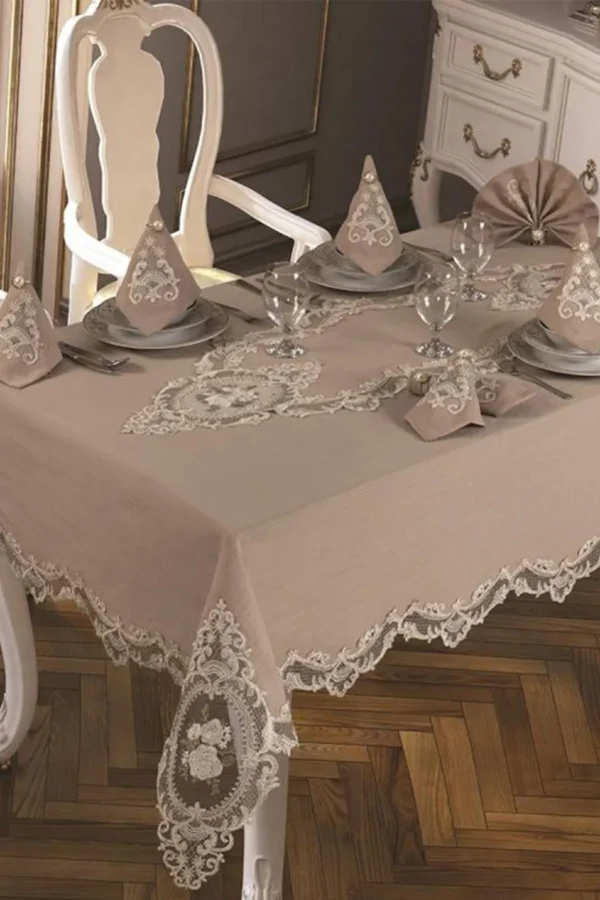 18-Piece Luxury Tablecloth Set with French Lace