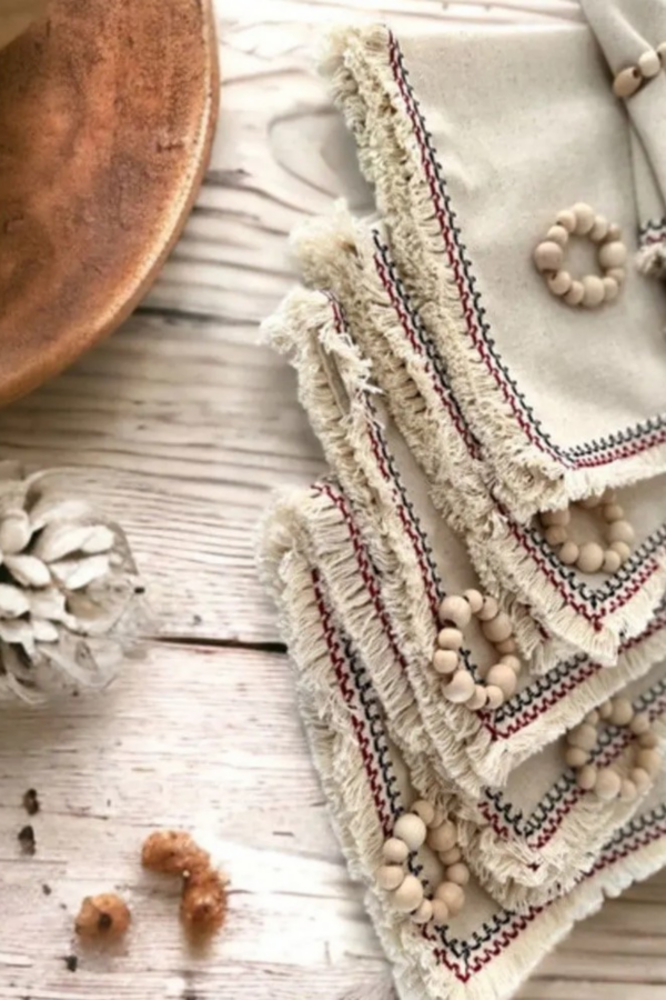 Fringed Raw Linen Napkin Set