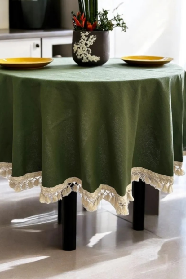 Round Linen Tablecloth with Tassels - Image 2