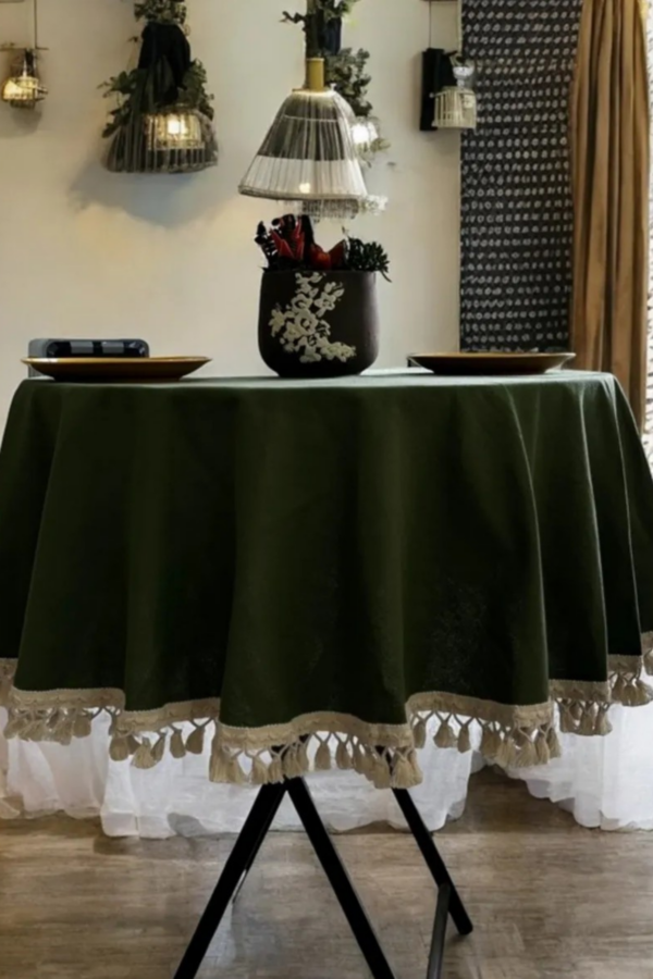 Round Linen Tablecloth with Tassels