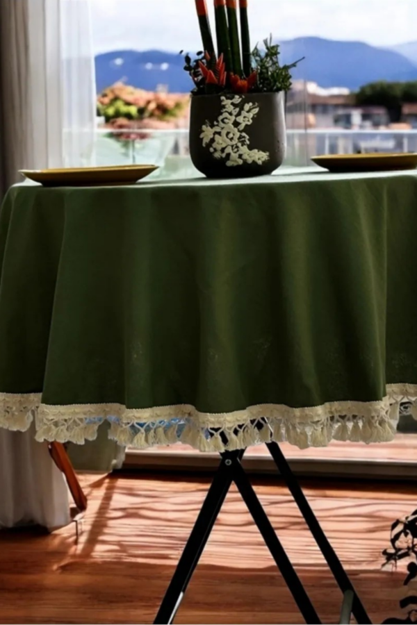 Round Linen Tablecloth with Tassels - Image 3