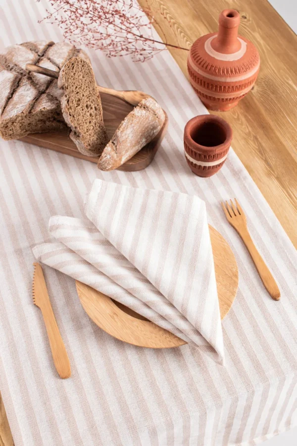 Light Brown Striped Linen Napkin - Image 4