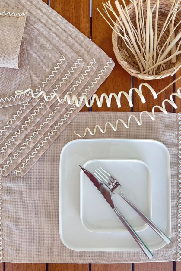 6-Piece Linen Beige Placemat Set