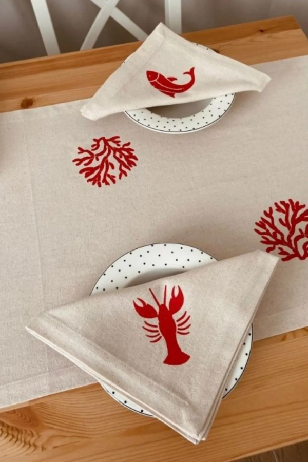 Linen Sea Creatures Table Runner and Napkin