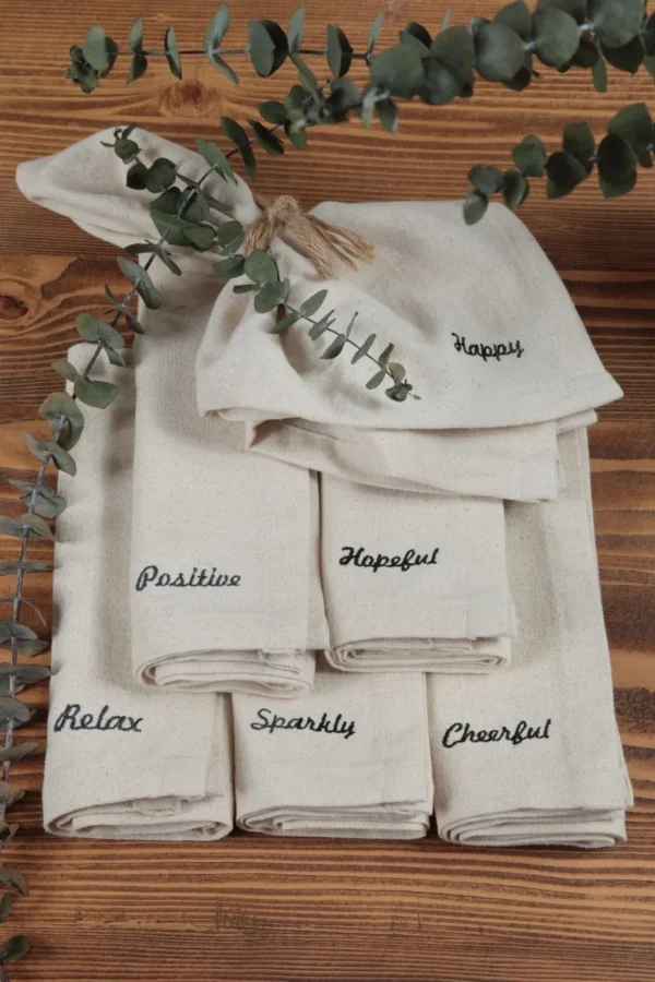 Motto Embroidered Napkin Set of 6 - Image 3