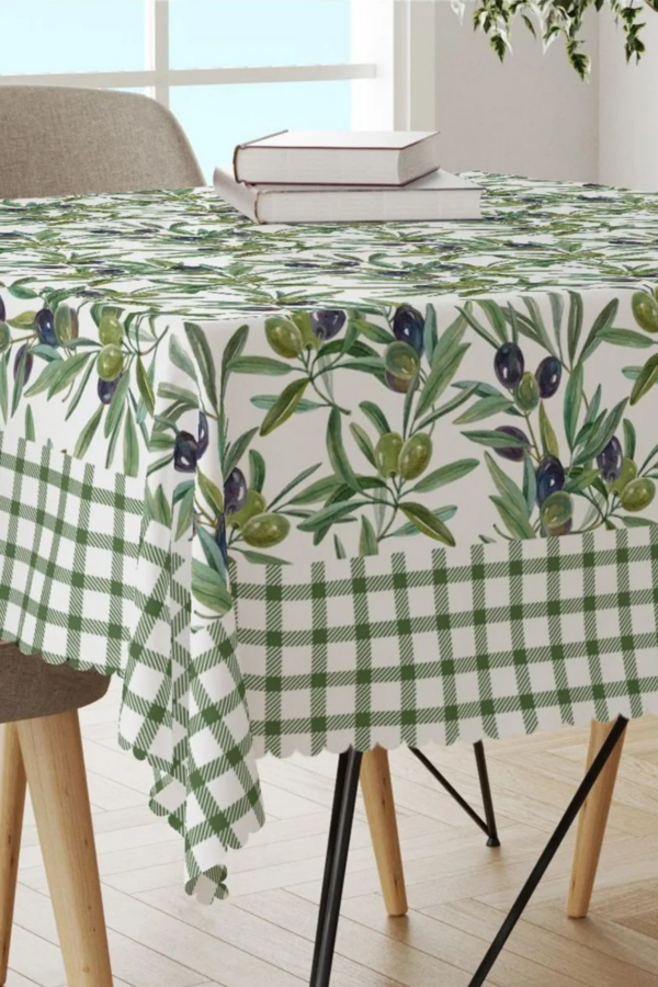 Olive Flower Design Tablecloth - Image 3