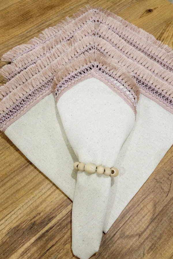 Organic Raw Linen Napkin Set with Wooden Rings - Image 2