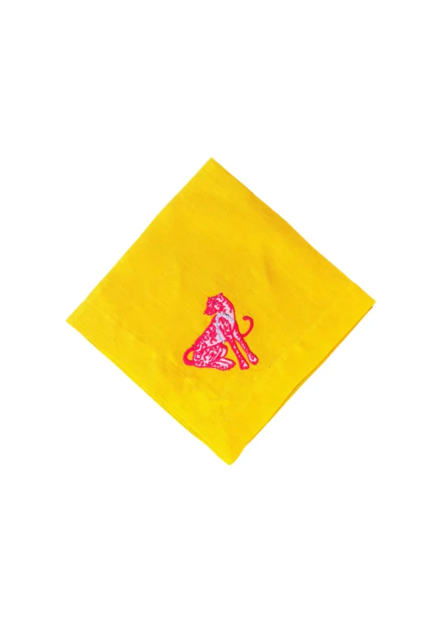 Pink Panther Patterned Yellow Linen Napkin - Image 2