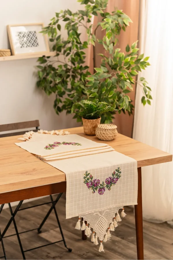 Purple Embroidered Runner