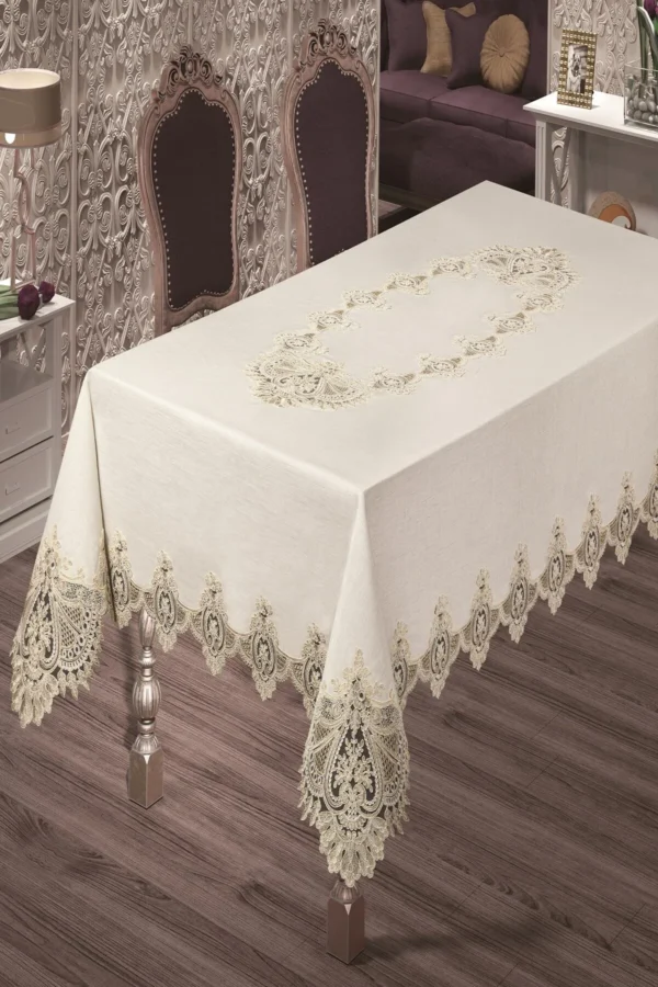 Linen Tablecloth with French Lace - Image 2