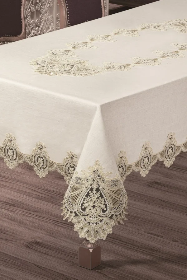 Linen Tablecloth with French Lace