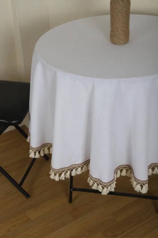 White Round Linen Tablecloth