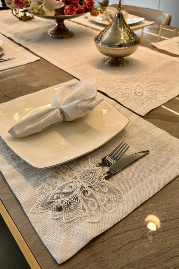 White Table Runner, Placemat and Napkin Set - Image 4