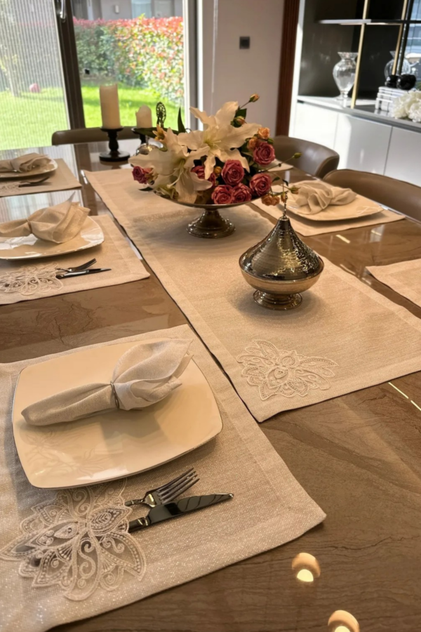 White Table Runner, Placemat and Napkin Set