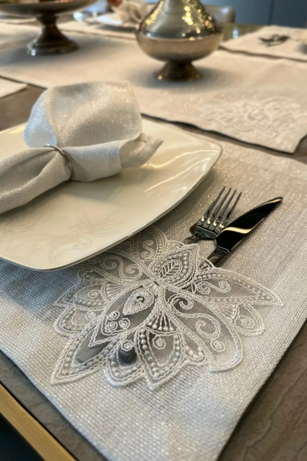 White Table Runner, Placemat and Napkin Set - Image 2