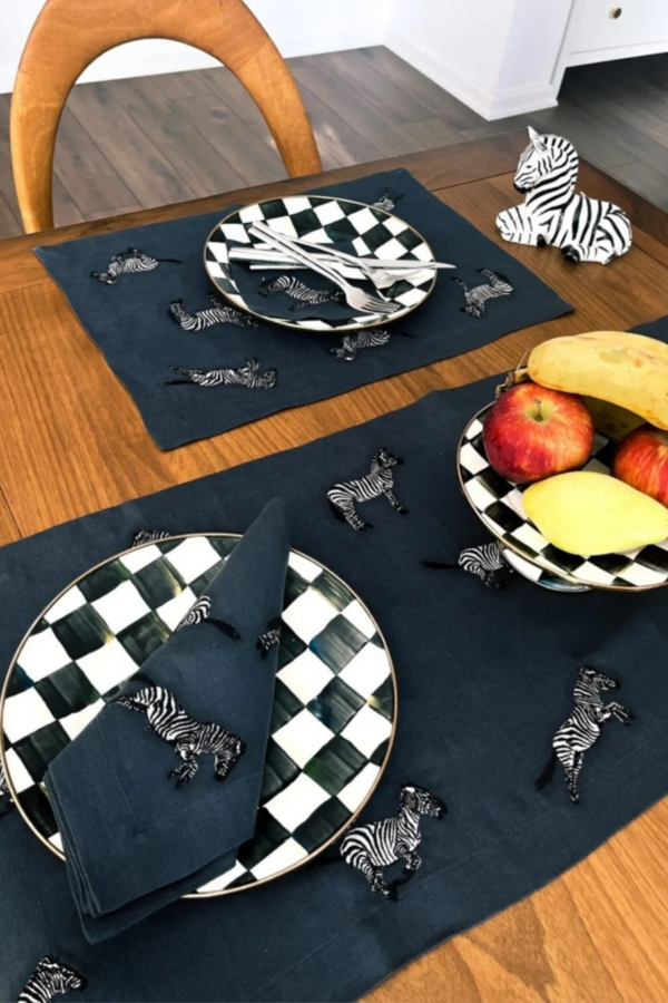 Anthracite Runner - Zebra Embroidered Linen Table Runner - Image 3