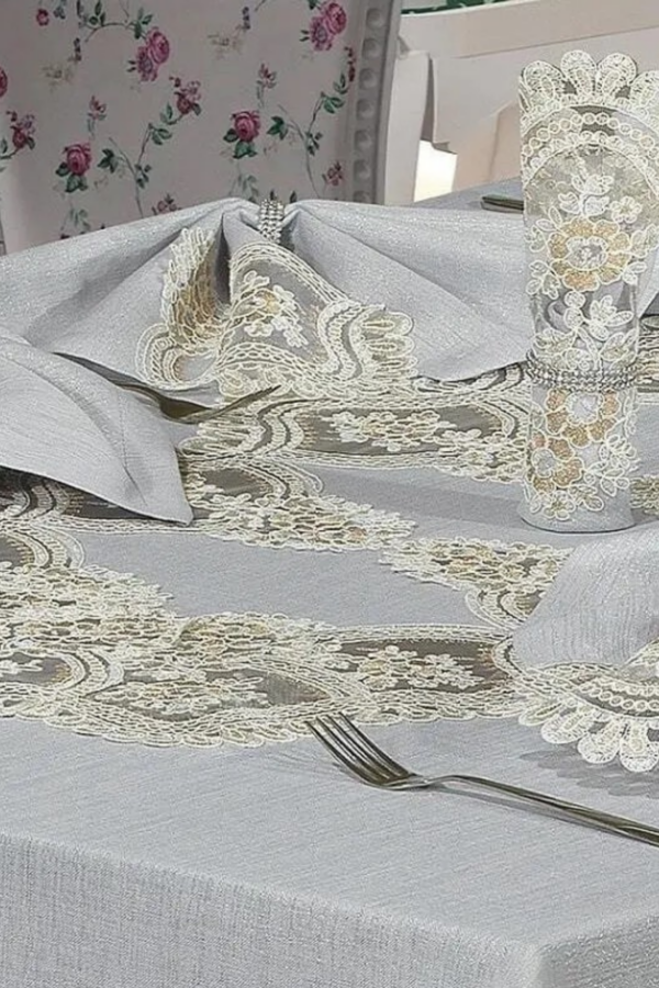 Luxury Gray Linen Tablecloth - Image 5