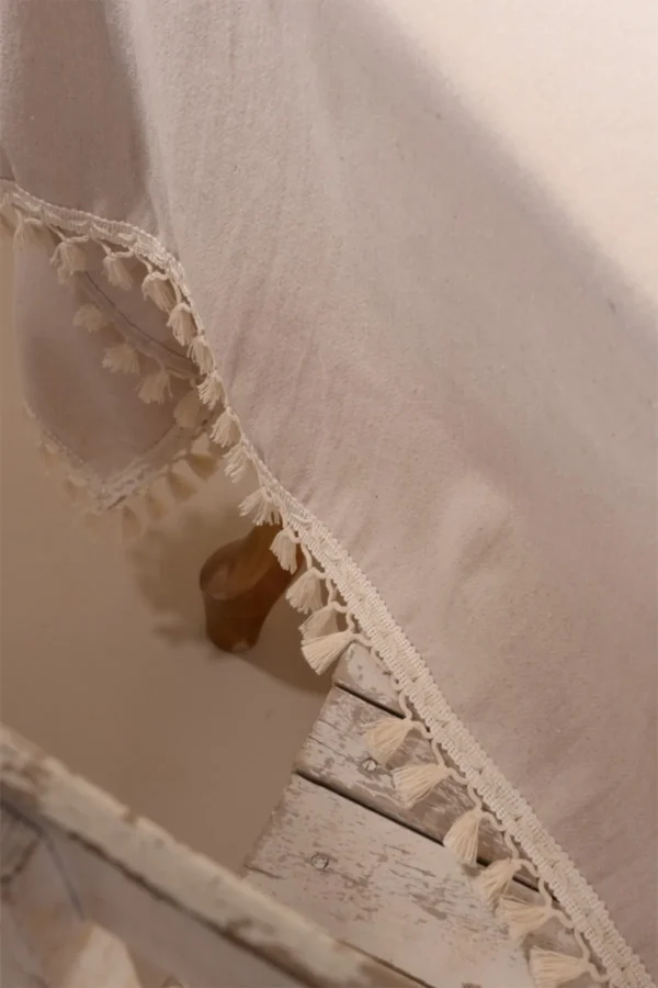 Beige Cotton Pom-Pom Tablecloth - Image 3