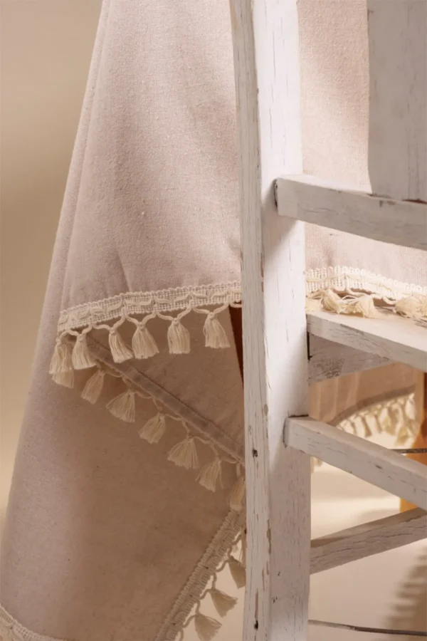 Beige Cotton Pom-Pom Tablecloth - Image 2