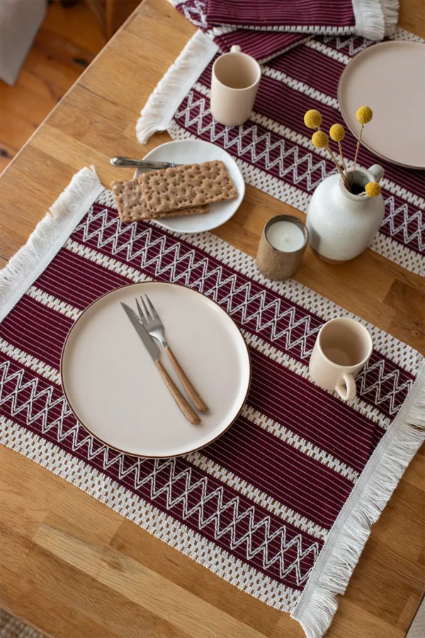 Set of 4 Burgundy Cotton Lace Placemats