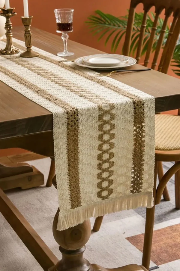 Cotton Lace Brown Table Runner