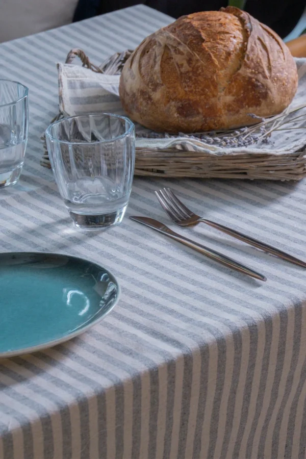 Lace Gray Striped Linen Tablecloth - Image 2