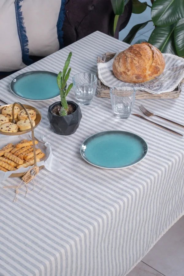 Lace Gray Striped Linen Tablecloth - Image 4