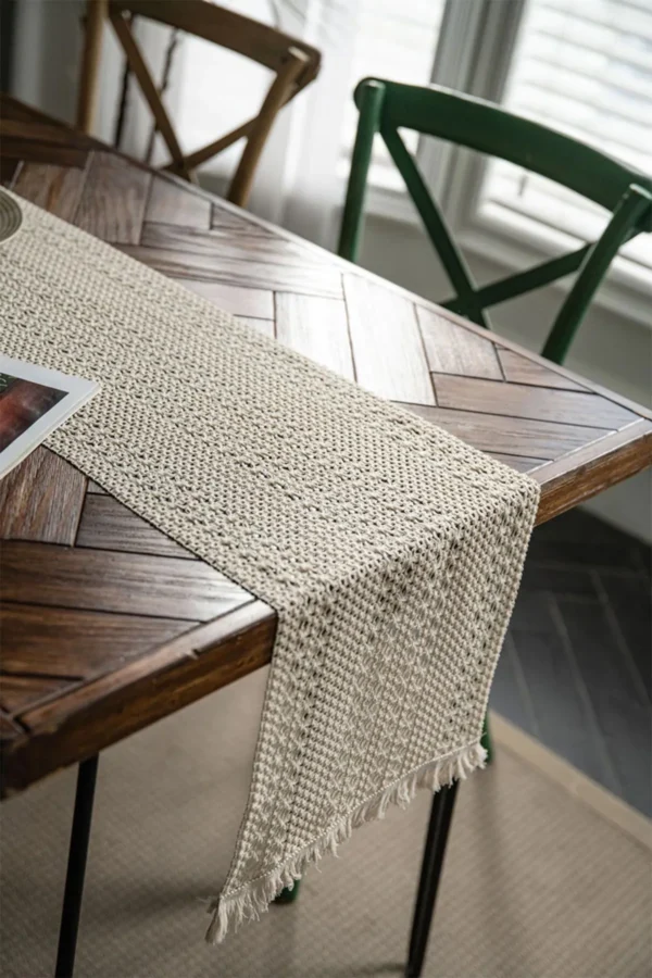 Natural Cotton Lace Table Runner - Image 2