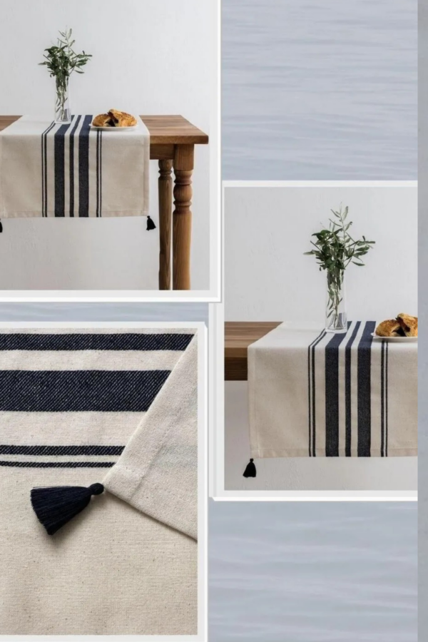 Navy Blue Striped Table Runner Set - Image 3