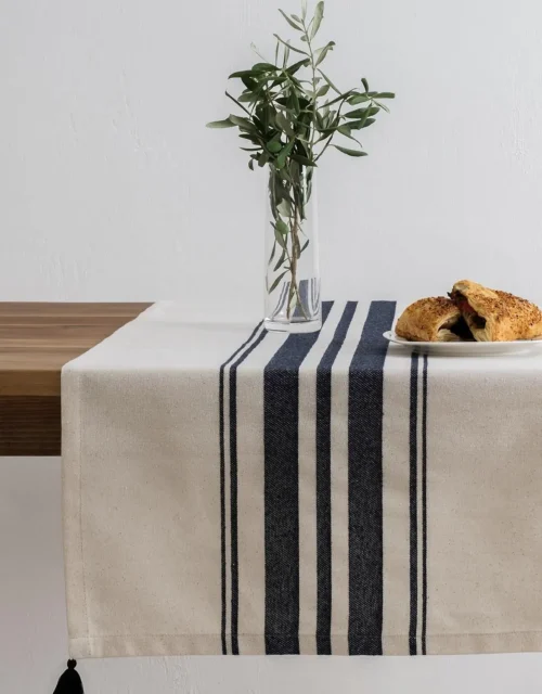 Navy Blue Striped Table Runner Set