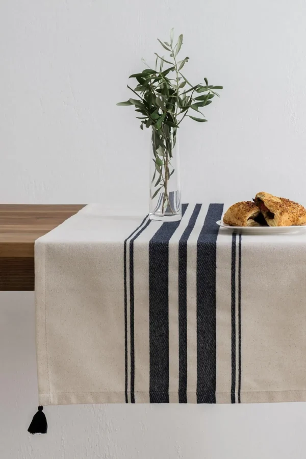 Navy Blue Striped Table Runner Set