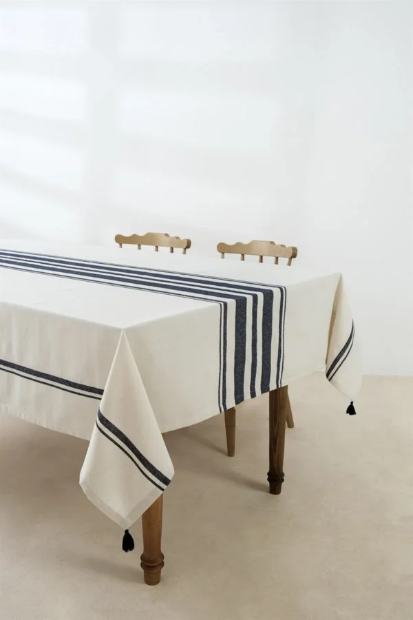 Navy Blue Striped Tablecloth